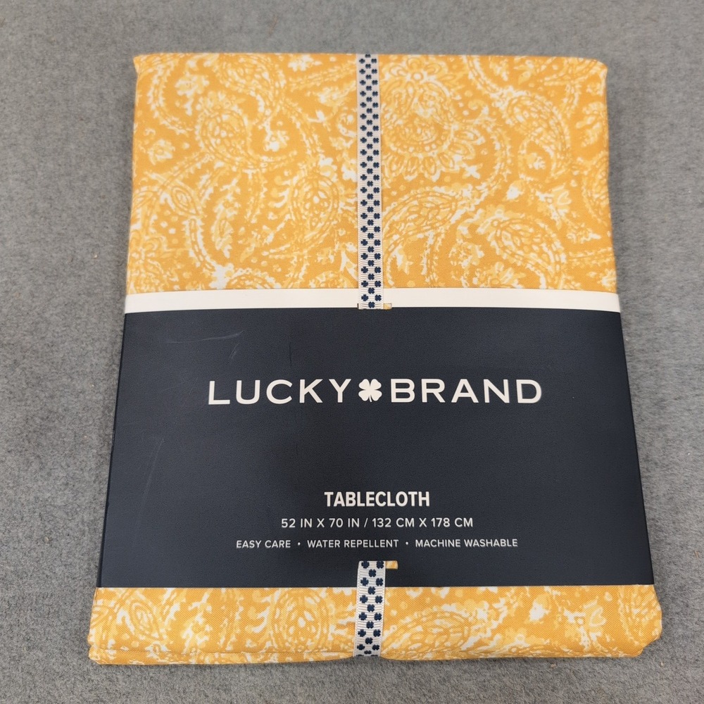 Lucky Brand Yellow Paisley Tablecloth 52x70 Oblong Oval Water Repellent NEW